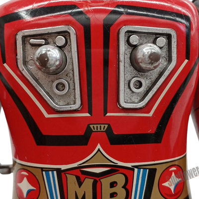Popy Vintage Japanese Tin Robot Toy Red MB Emblem Wind-Up Walking Sci-Fi 1960s