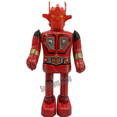 Popy Vintage Japanese Tin Robot Toy Red MB Emblem Wind-Up Walking Sci-Fi 1960s
