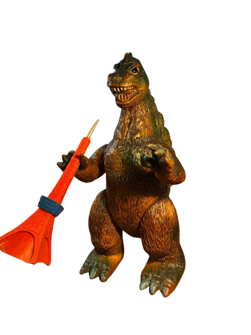 Bullmark Giant Godzilla Vintage Soft Vinyl Figure with Tokyo Tower Japan Marusan 1970s Kaiju Toy