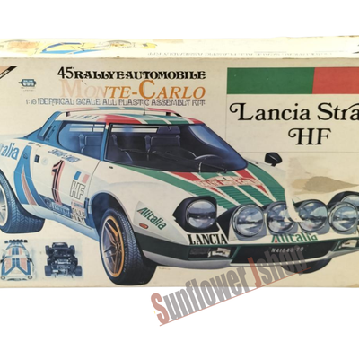 Nihon Mokei Lancia Stratos HF 1/10 Scale Motorized Plastic Model Kit with Box