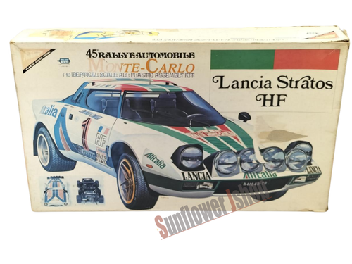Nihon Mokei Lancia Stratos HF 1/10 Scale Motorized Plastic Model Kit with Box