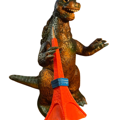 Bullmark Giant Godzilla Vintage Soft Vinyl Figure with Tokyo Tower Japan Marusan 1970s Kaiju Toy