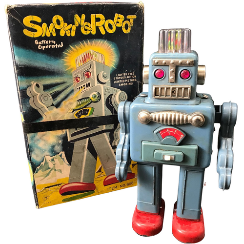 Yonezawa Smoking Robot No.800 Japan Tin Toy 1950s Retro Wind-Up Boxed Rare
