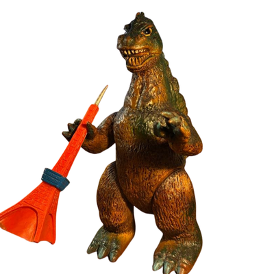 Bullmark Giant Godzilla Vintage Soft Vinyl Figure with Tokyo Tower Japan Marusan 1970s Kaiju Toy