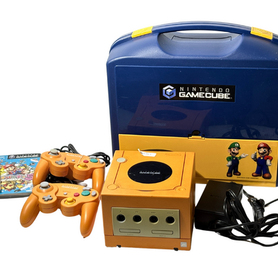 Nintendo GameCube Console Set Orange + Mario Luigi Case + OEM Memory Card Boxed