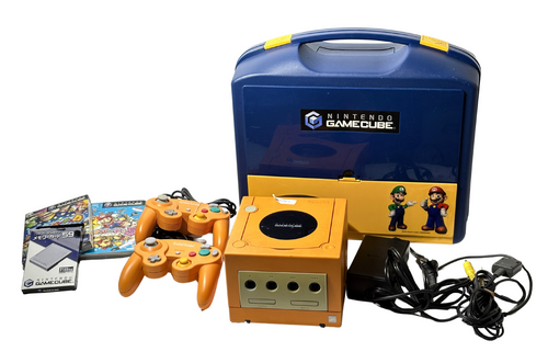 Nintendo GameCube Console Set Orange + Mario Luigi Case + OEM Memory Card Boxed