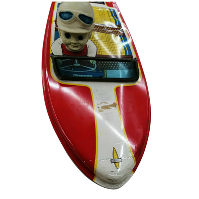 Vintage Yonezawa Tin Toy Roaring Boat Ginsei Y-20 – Japan 1960s – Rare Collectible