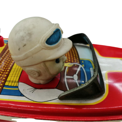 Vintage Yonezawa Tin Toy Roaring Boat Ginsei Y-20 – Japan 1960s – Rare Collectible
