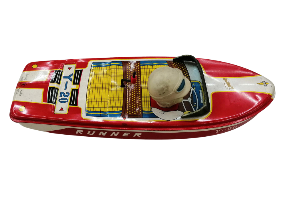 Vintage Yonezawa Tin Toy Roaring Boat Ginsei Y-20 – Japan 1960s – Rare Collectible