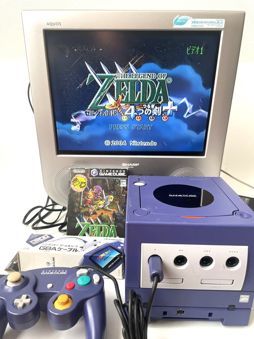 Nintendo GameCube Purple Console + Controller + Zelda Four Swords + GBA Cable